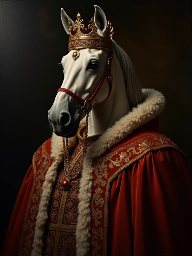 Renaissance style portrait of a horse in regal attire